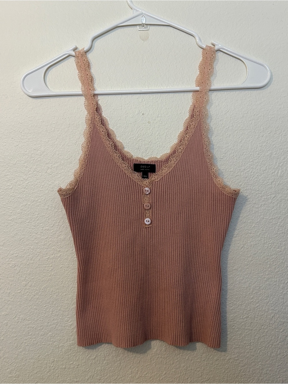 Ribbed Lace-Trim Tank Top in Dusty Mauve
